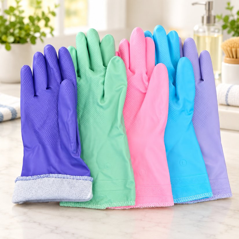 Long flocked gloves PVC Flock-Lined Overlock-Edge Gloves