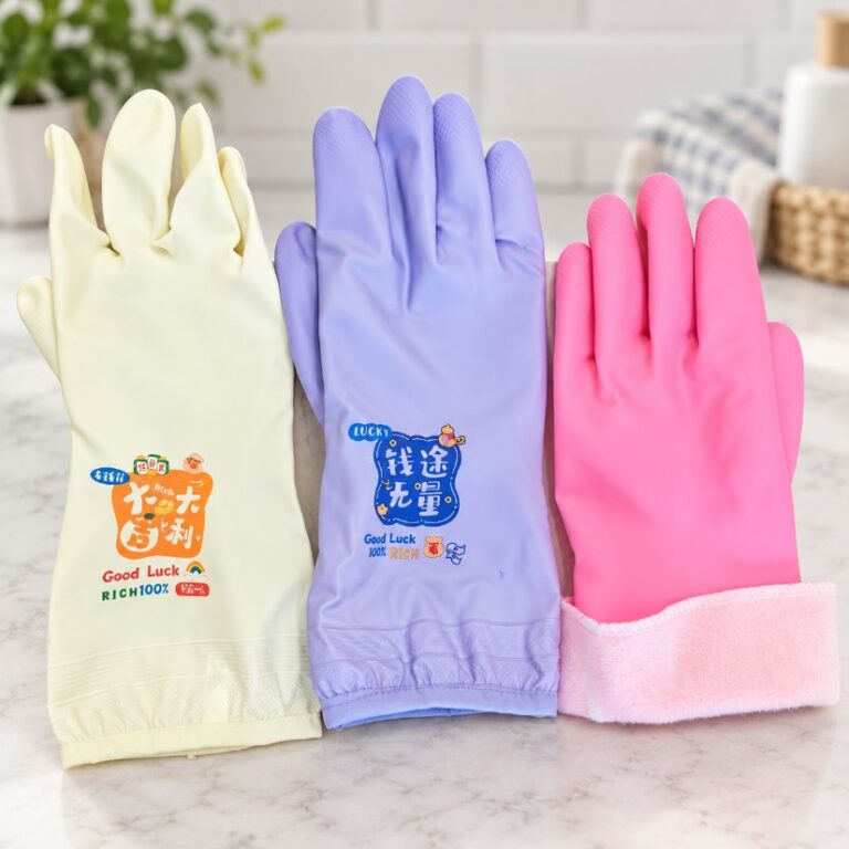 Short flocked gloves Short-Style PVC Flock-Lined Bound-Edge Gloves
